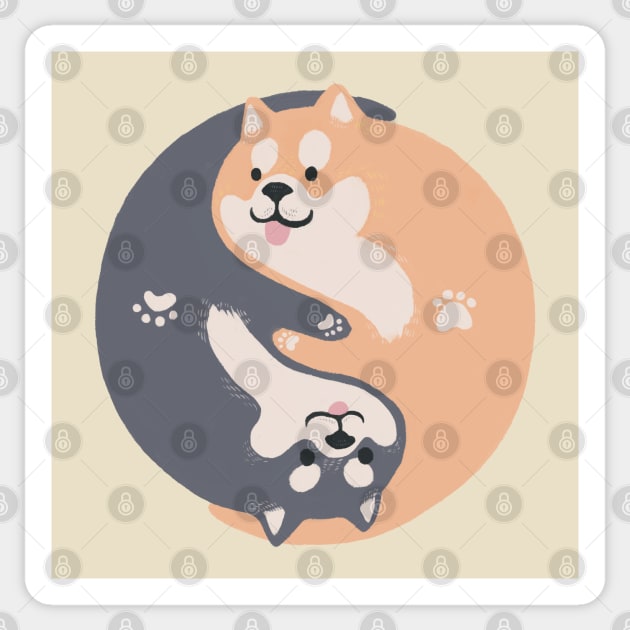 Yinyang Doge shiba inu hug together Sticker by Chewbarber